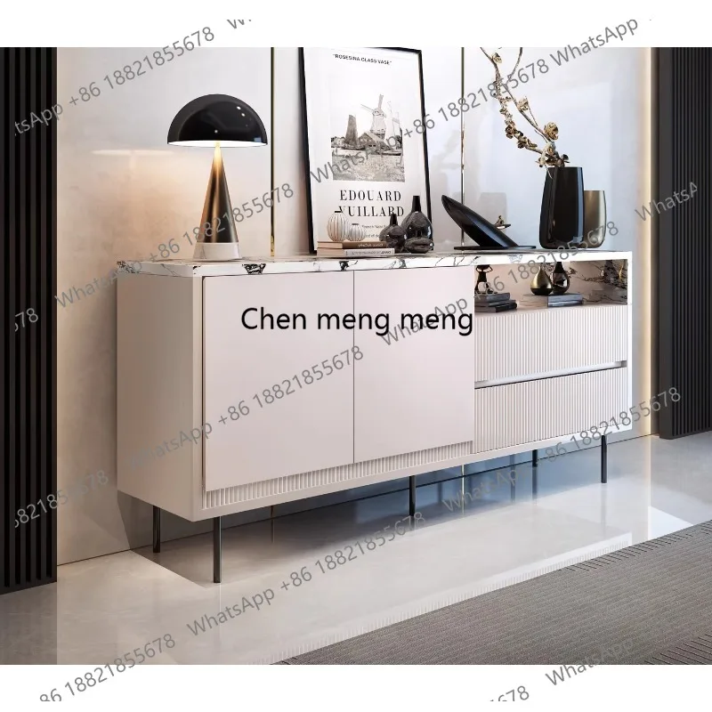 

Italian-style entrance cabinet opposite the door, high-end black marble dining side locker in the living room