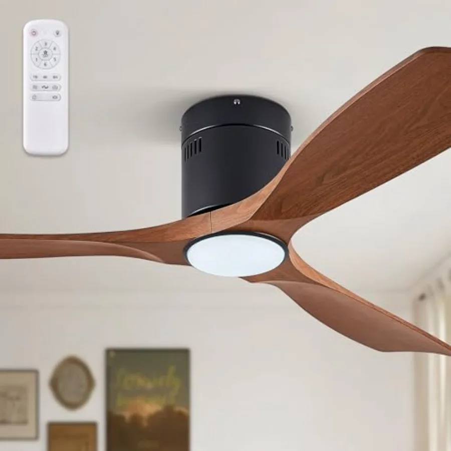 

52 Ceiling Fans with Lights and Remote Control, Modern Flush Mount Ceiling Fan, White, Outdoor Low Profile with 3 LED Colors, 6