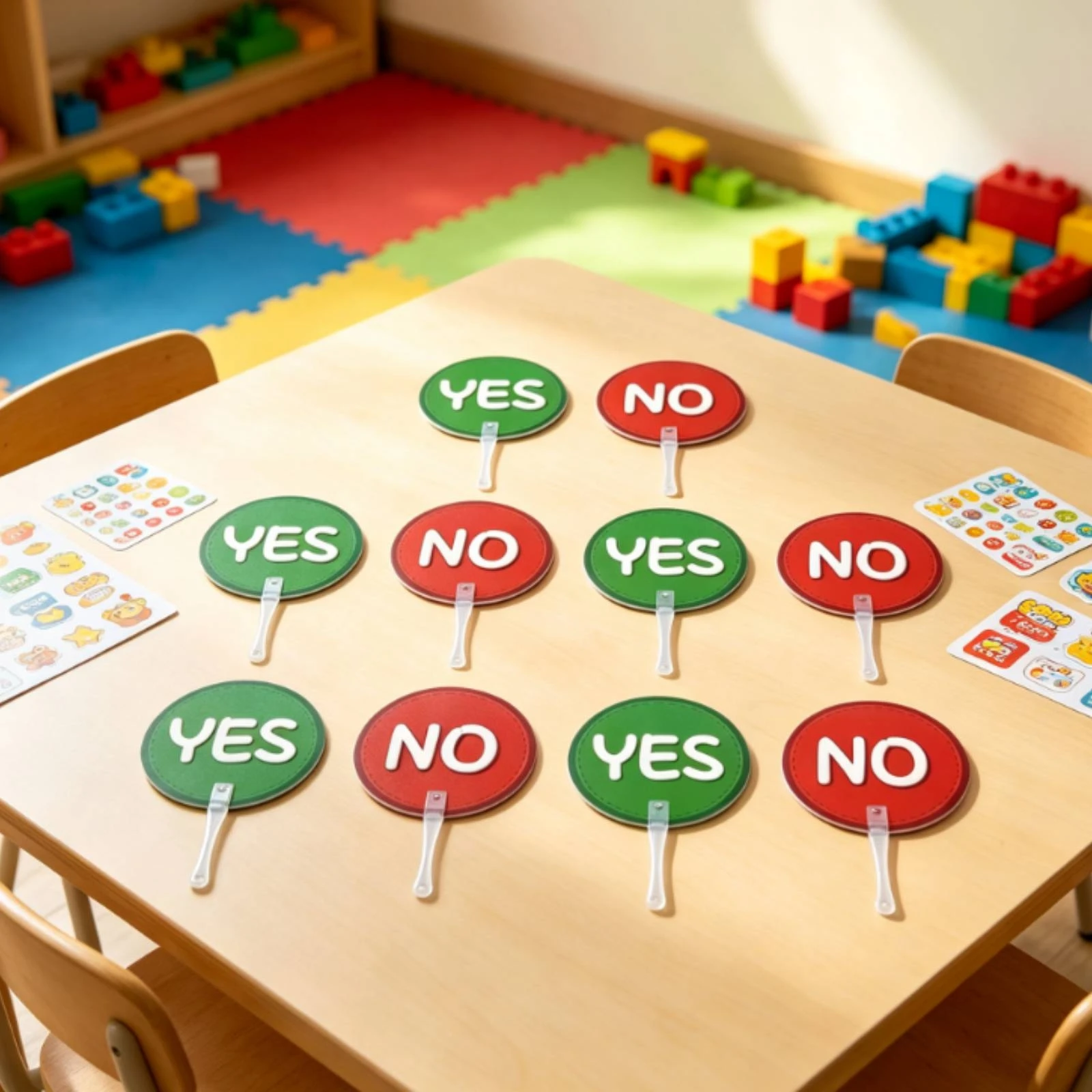 10 Pieces Classroom Hand Sign with Handle Interactive Participation Sign Plastic Round for Teachers, Lessons