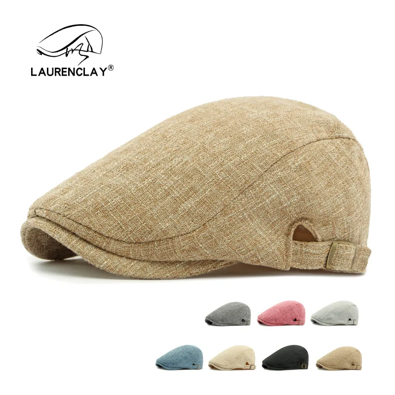 

Big Head Hat Men's Spring New Arrival Imitation Hemp Beret British Retro Forward Hat Women's Casual Light Plate Peaked Cap