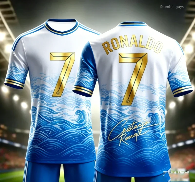 Sommer Herren Ronaldo Fußball-Kunstdruck Kurzarm-T-Shirt Lässiges Kinder-Jungen-Sporttrikot T-Shirt für Tägliches Outdoor-Workout und Training