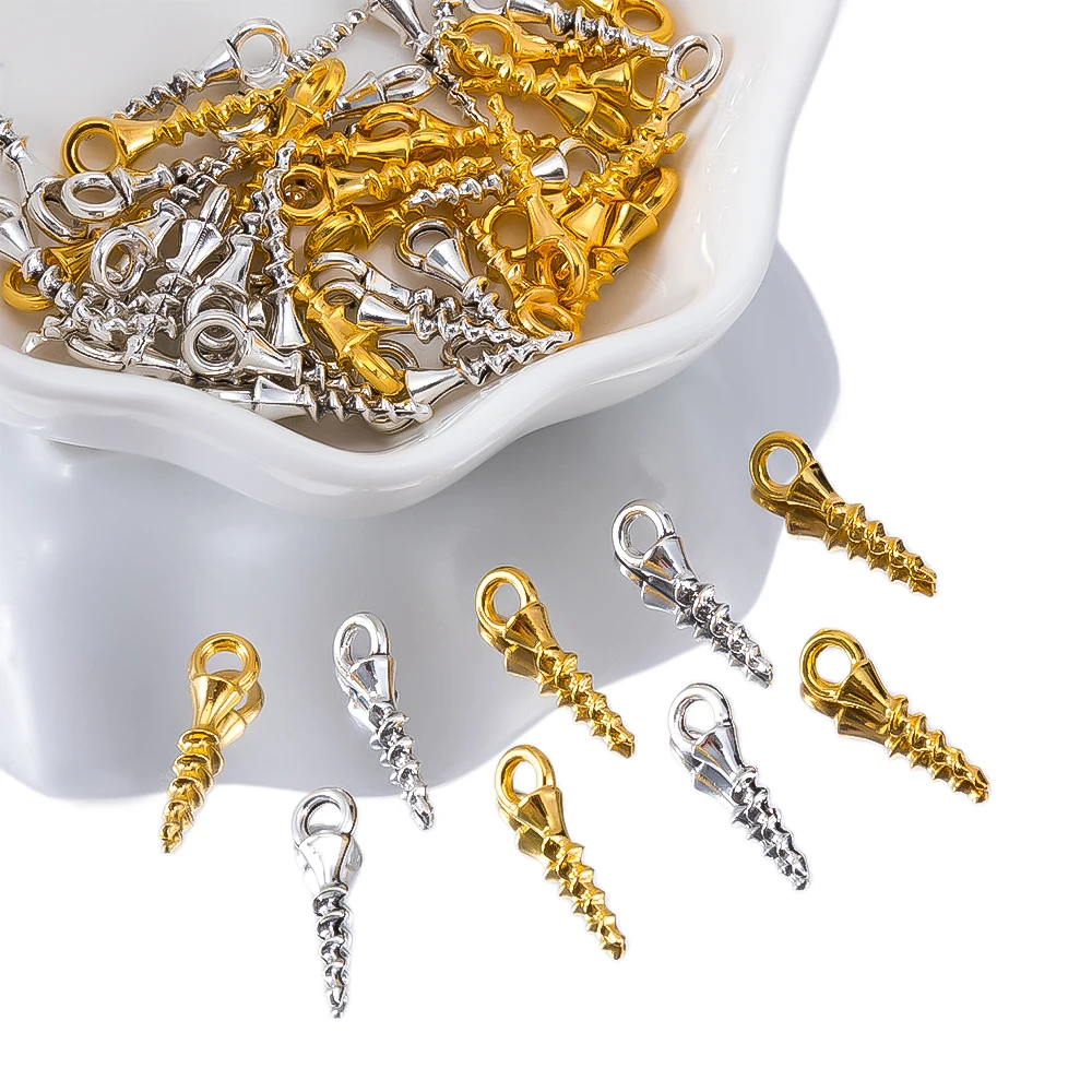 50pcs Miniature Single Hole Screw Connector Pendants Threaded Hooks For DIY Jewelry Making Accessoy Multifunctional Material