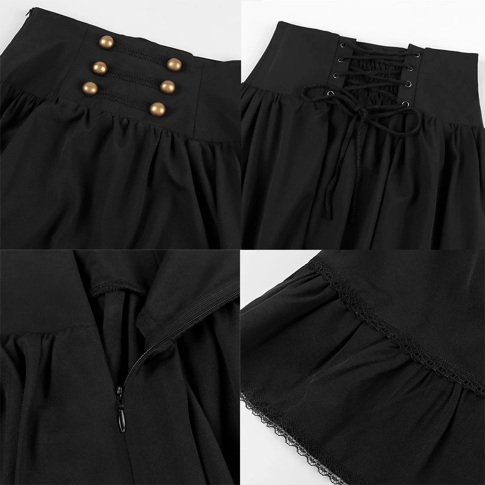 Women Skirt Victorian Maxi Skirt Vintage Renaissance High Waist Ruffled Hem A-Line Corset Pleated Casual Party Skirts Lady