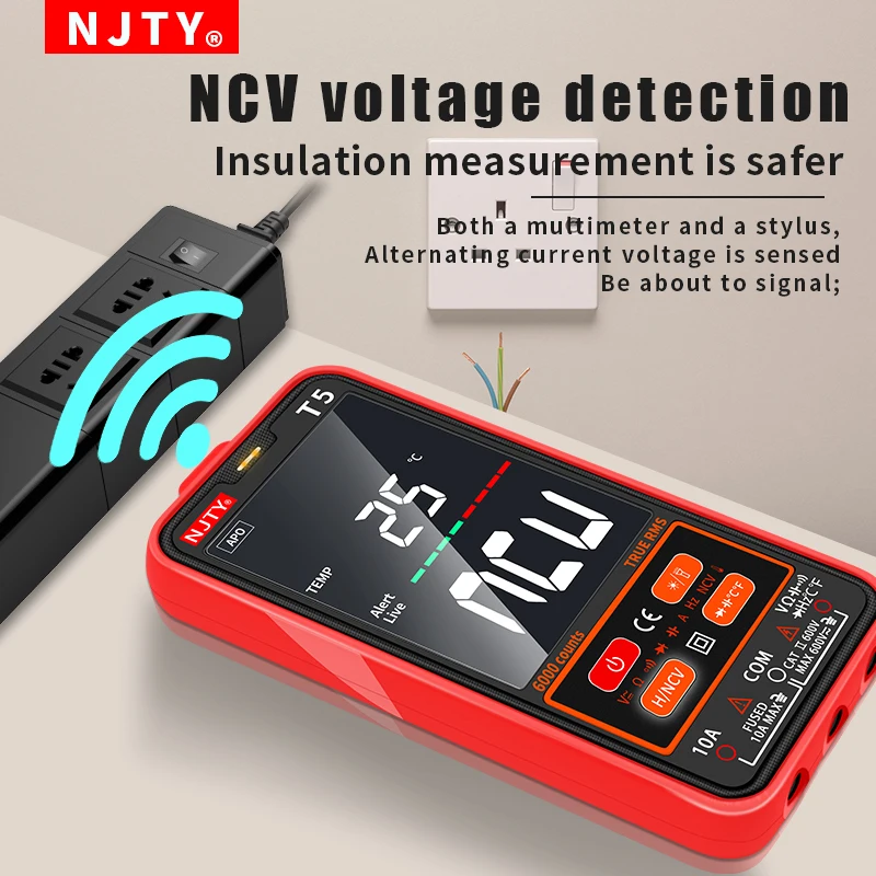 NJTY Smart Digital Multimeter AC DC 600V Voltage 10A Current True RMS Multimetro 6000 Counts Ohm Professional Electrician Tester