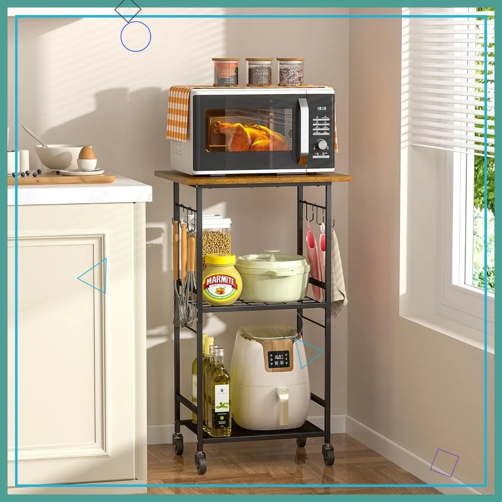 

3-х уровневая тележка для микроволновой печи с регулируемой полкой и запираемыми колесами для хранения в кухне и офисе