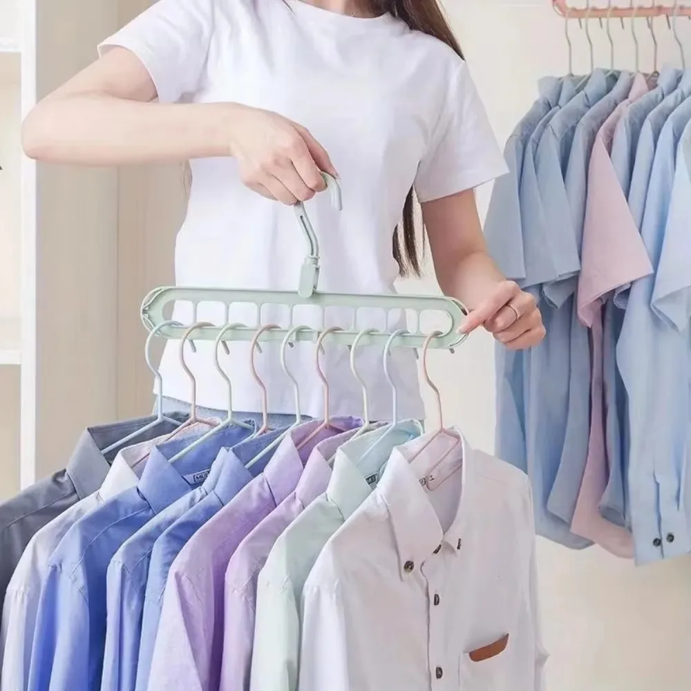 5/10Pcs New Multi-Functional Nine-Hole Hangers Home Storage Clothes Support Wardrobe Folding Shrink Magic Revolving Hangers Rack