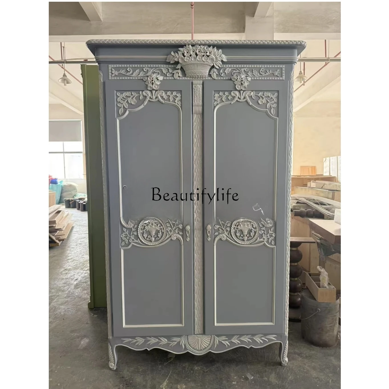 

yj7 French Retro Solid Wood Double Door European Hand Carved Vintage Nordic Storage Cabinet