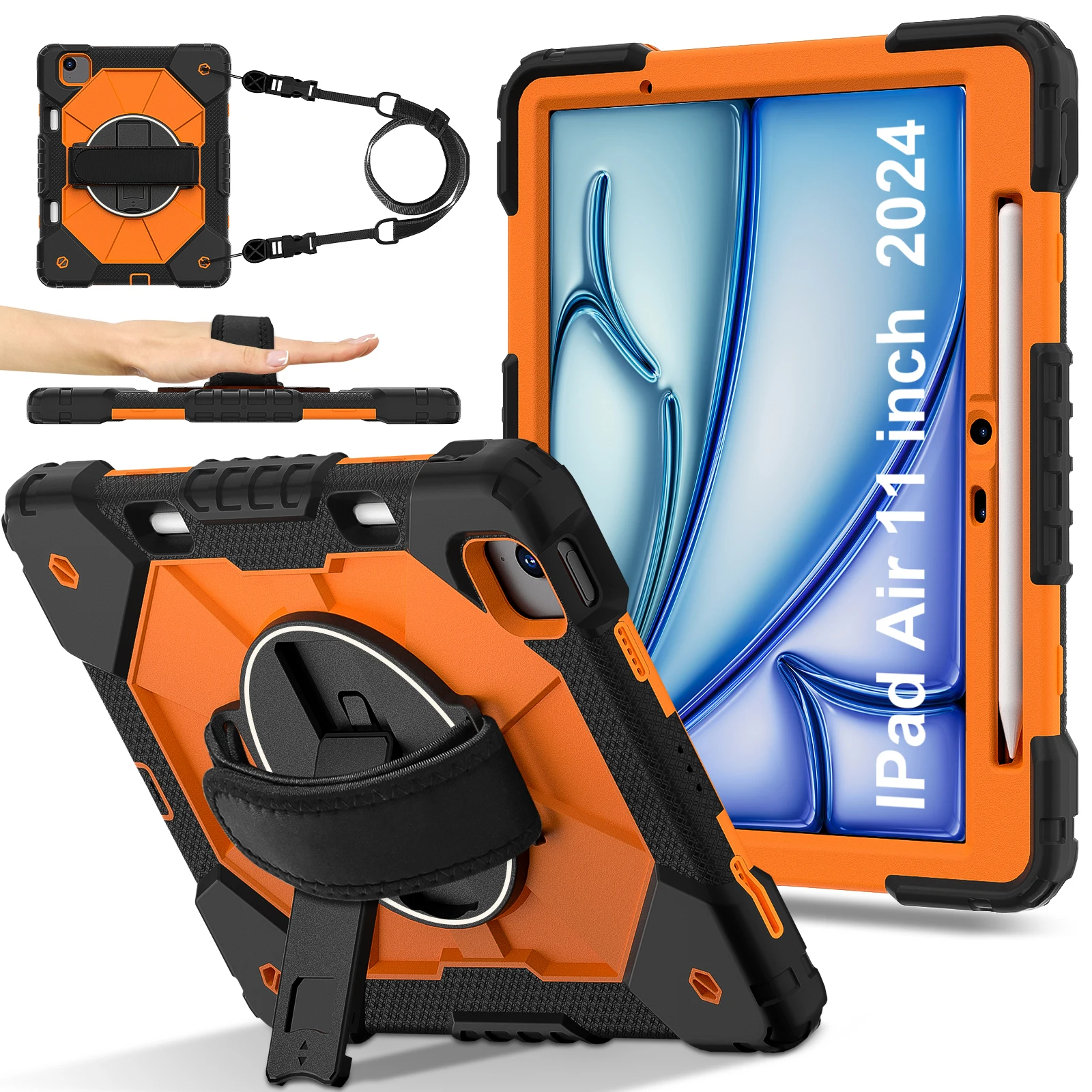 360 Rotatable Hybrid Case iPad 10th 11th Generation A16 7/8/9th 10.2 9.7 Pro 11 Air 13 M2 M3 M4 Air 5 4 10.9 Mini 7 6 5 Cover