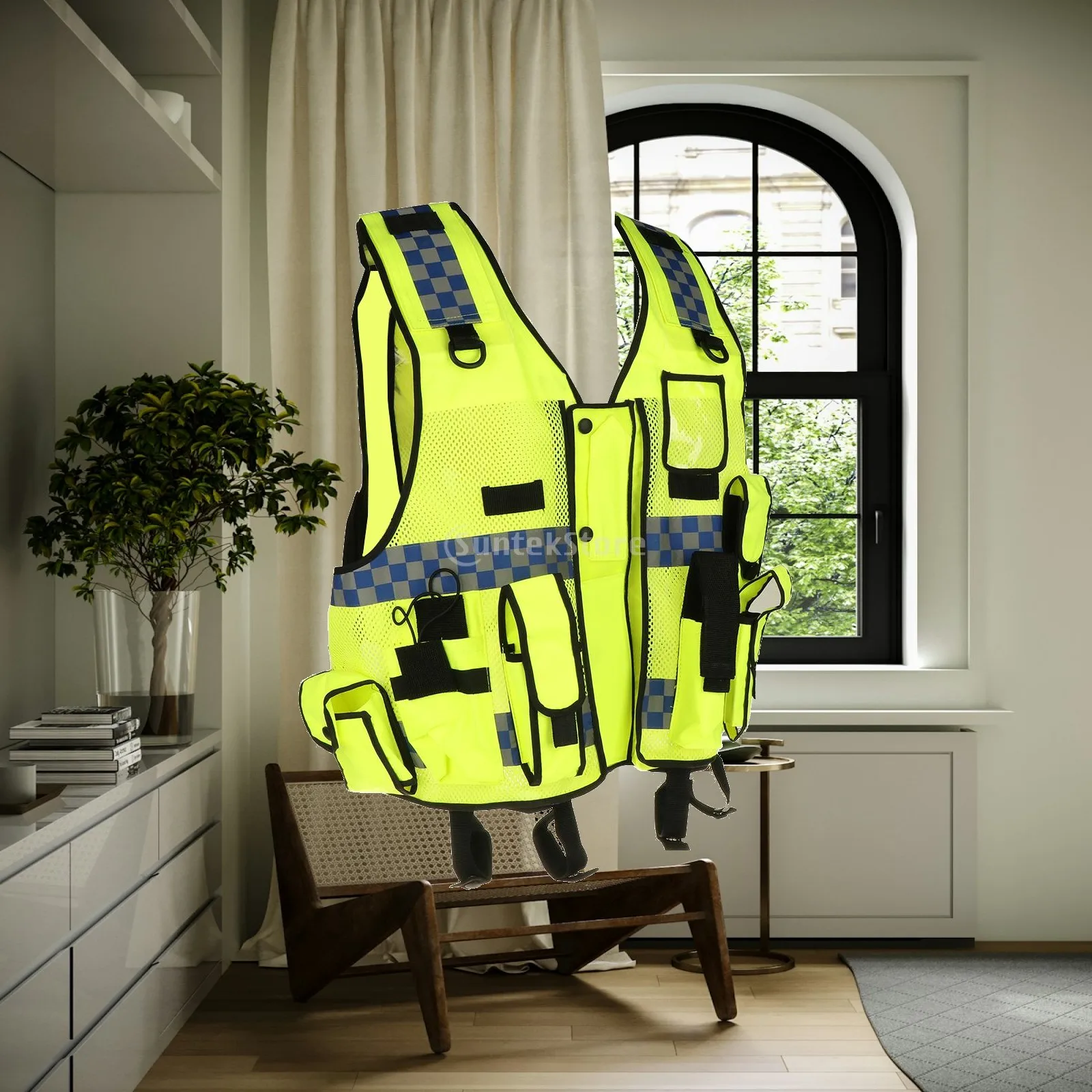 High Visibility Vest Fluorescent Mesh Adjustable Workwear Protective Clothing for Sanitation and Baggage Handling