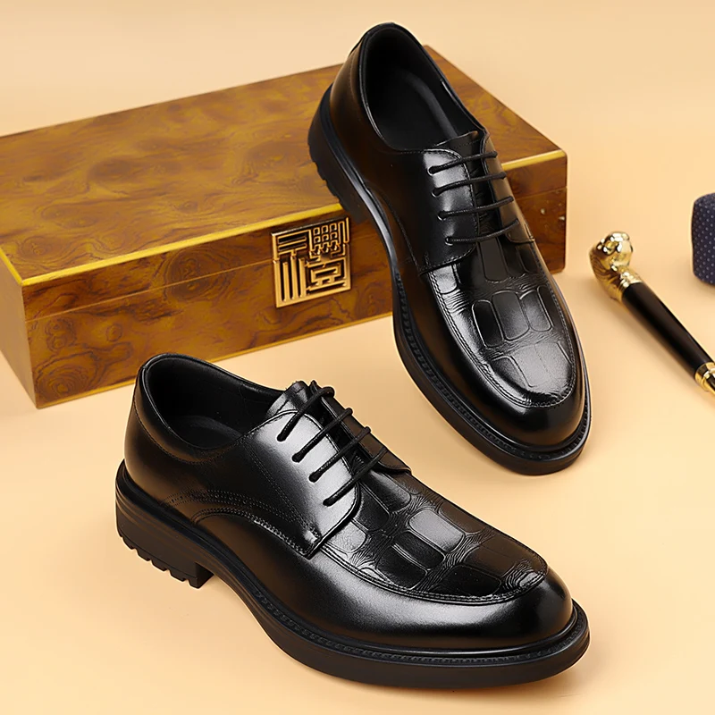 

Мужские кожаные туфли на шнуровке в стиле ретро, повседневный роскошный стиль, офисный костюм для бизнеса и отдыха, повседневный черный, коричневый, универсальный