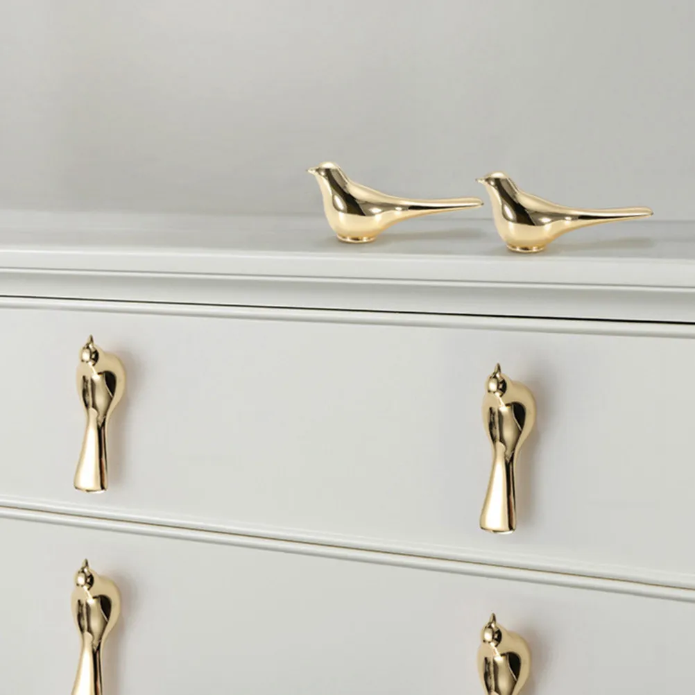 2Pcs Gold Tone Bird Style Pull Handles Metal Cabinet Knobs for Dresser Drawer Door Wardrobe Furniture Hardware Accessories