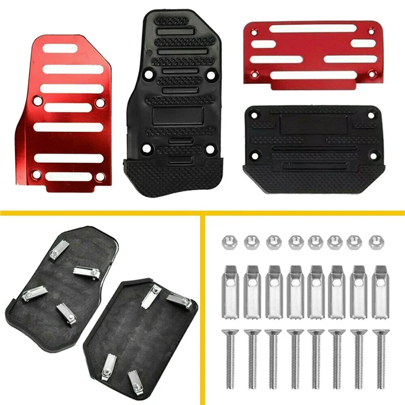 2X Pedal Akselerator Gas Merah Universal dan Penutup Pedal Rem Bantalan Kaki Anti-selip untuk Transmisi Otomatis Mobil