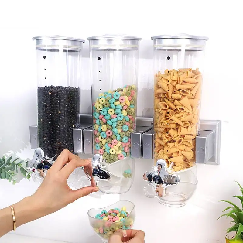 Wall Mounted Dry Food Cereal Dispenser Grains Sealed Storage Tank Multiple-Use Airtight and Clear Design for Kitchen Container