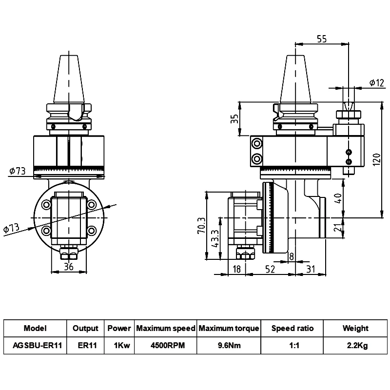 Andrea Factory fornisce AGSBU-ER11 Testa ad angolo di 90 gradi