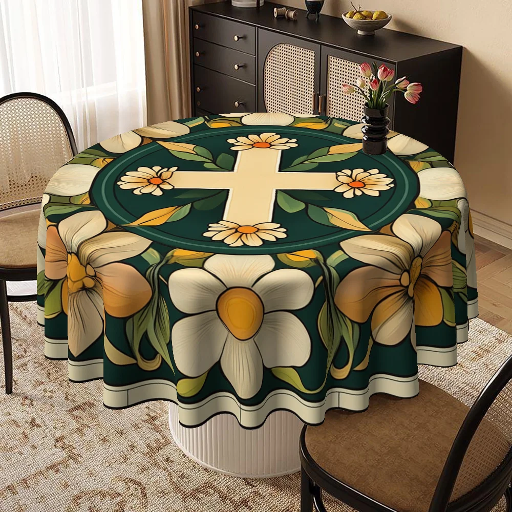 1 piece set, family kitchen dining room printed round tablecloth, dining accessories tableware tablecloth, office, coffee table
