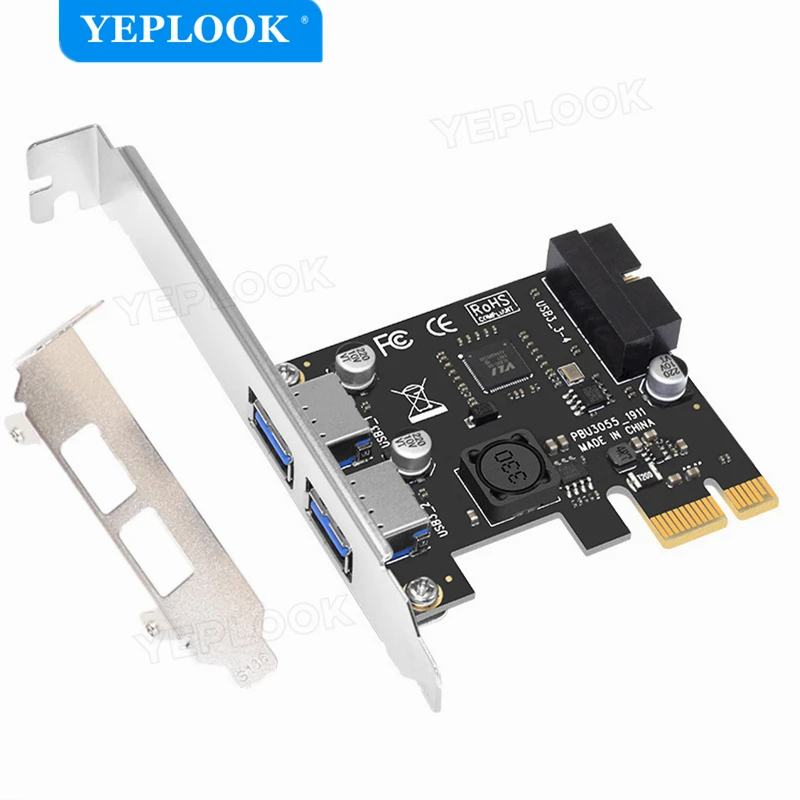 PCIe to 2 Ports USB3.0 Expansion Card External Controller Adapter USB3.0 Hub 5Gbps Internal 19pin Header VL805 For Desktop