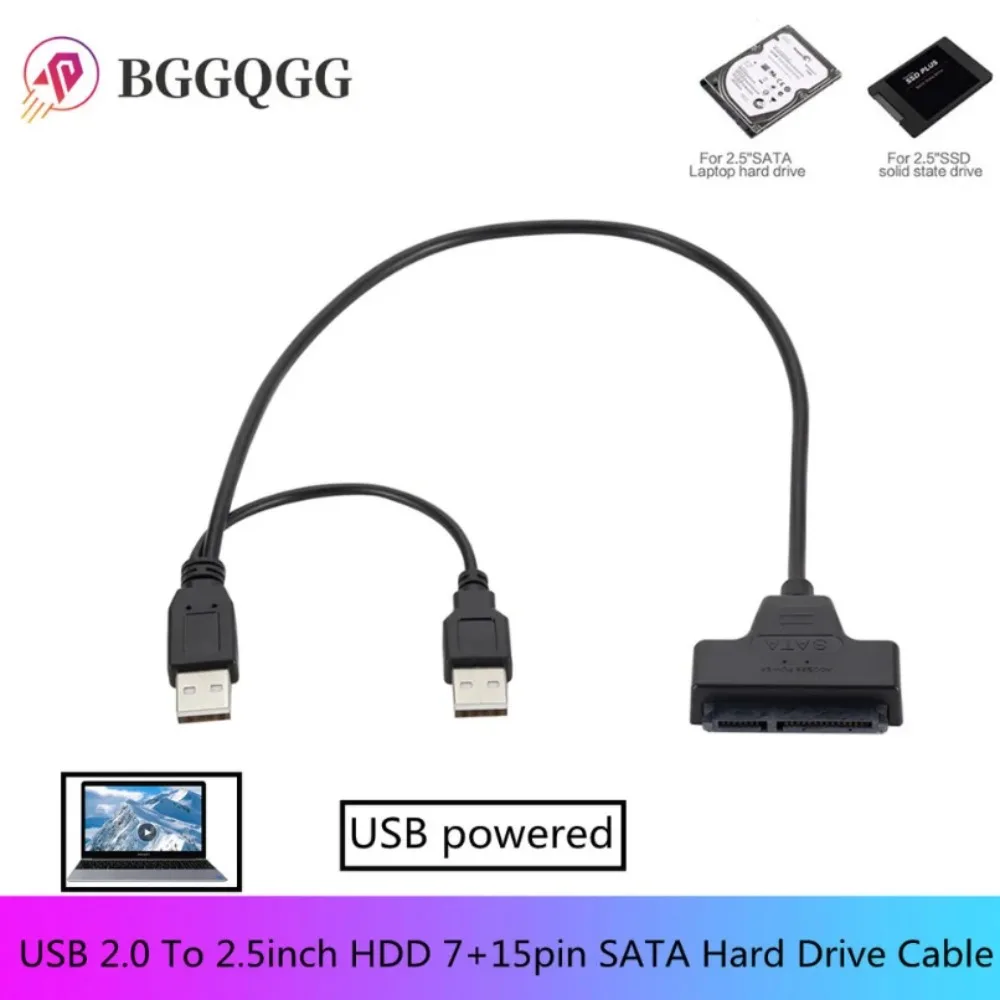 Sata Naar Usb 2.0 Kabel Voor 2.5 Inch Externe Hdd Ssd Harde Schijf Sata 3 22 Pin Adapter Usb 2.0 Adapter Met Voeding Poort