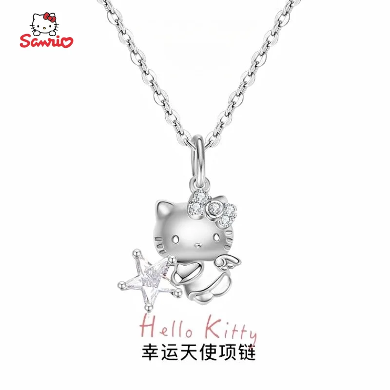 

Новинка, ожерелье с ангелом на удачу Sanrio HelloKitty для девушек, серебро 925 пробы, нишевое искусственное Роскошное дизайнерское ювелирное изделие, подарок на день рождения для девушек