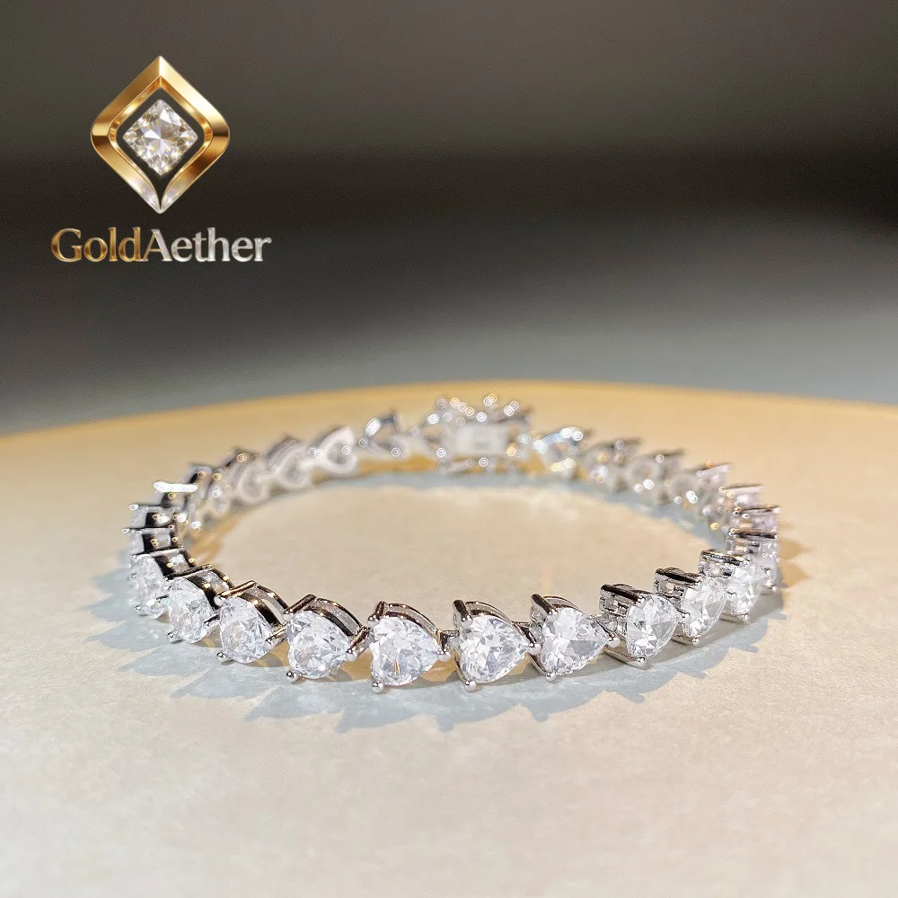 

Роскошный браслет GoldNouveau из цельной платины PT950 с бриллиантами в форме сердца, женский браслет с муассанитом и бриллиантами