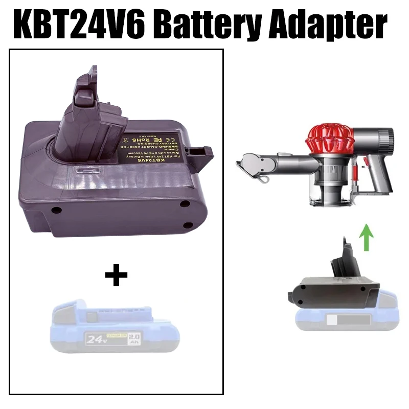 

Compatible with For KOBALT 24V Lithium Battery Convert To for Dyson V6 Series Vacuum Cleaners KBT24V6 Battery Adapter Converter