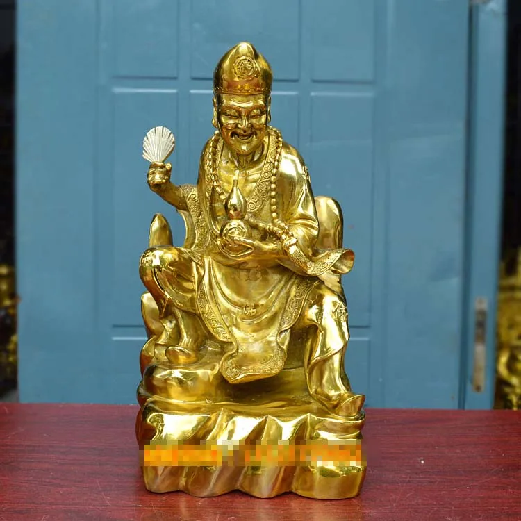 Large Dragon subduing arhat  buddha God statue Buddha Hall worship The Legend of Crazy Monk JI GONG golden copper Statue