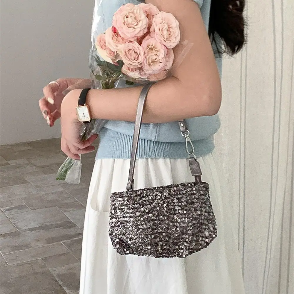 

Solid Color Blingbling Sequins Bag Glitter Korean Style Sequins Shoulder Bags Handbag Underarm Bag Evening Clutch Bag Girl