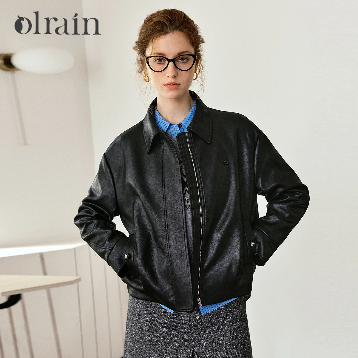 

OLrain офисные женские свободные элегантные короткие однотонные куртки с длинными рукавами и лацканами, осень 2022, новые топы из искусственной кожи GO57QW000362