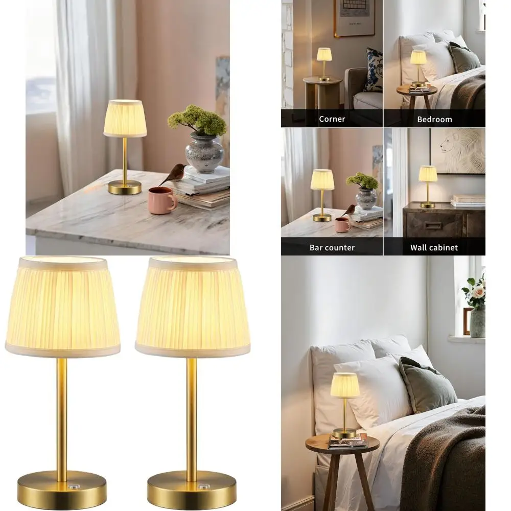 

2 Pack Cordless LED Gold Table Lamps, Rechargeable 4000mAh, 3-Way Dimmable with Fabric Shade, Ideal for Bedrooms, Kids Rooms, Ba