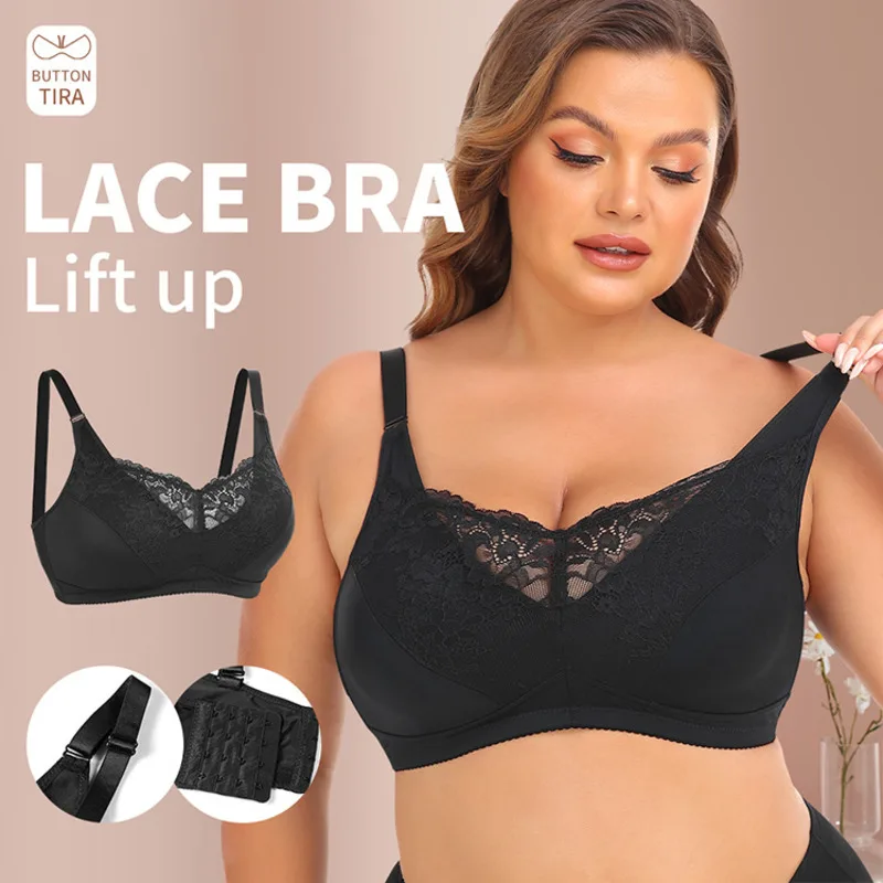 

Women's Lifting Shaping Bra Sexy Lace Front Buckle Closure Bralette Wireless Thin Plus Size Push Up Underwear Without Steel Ring