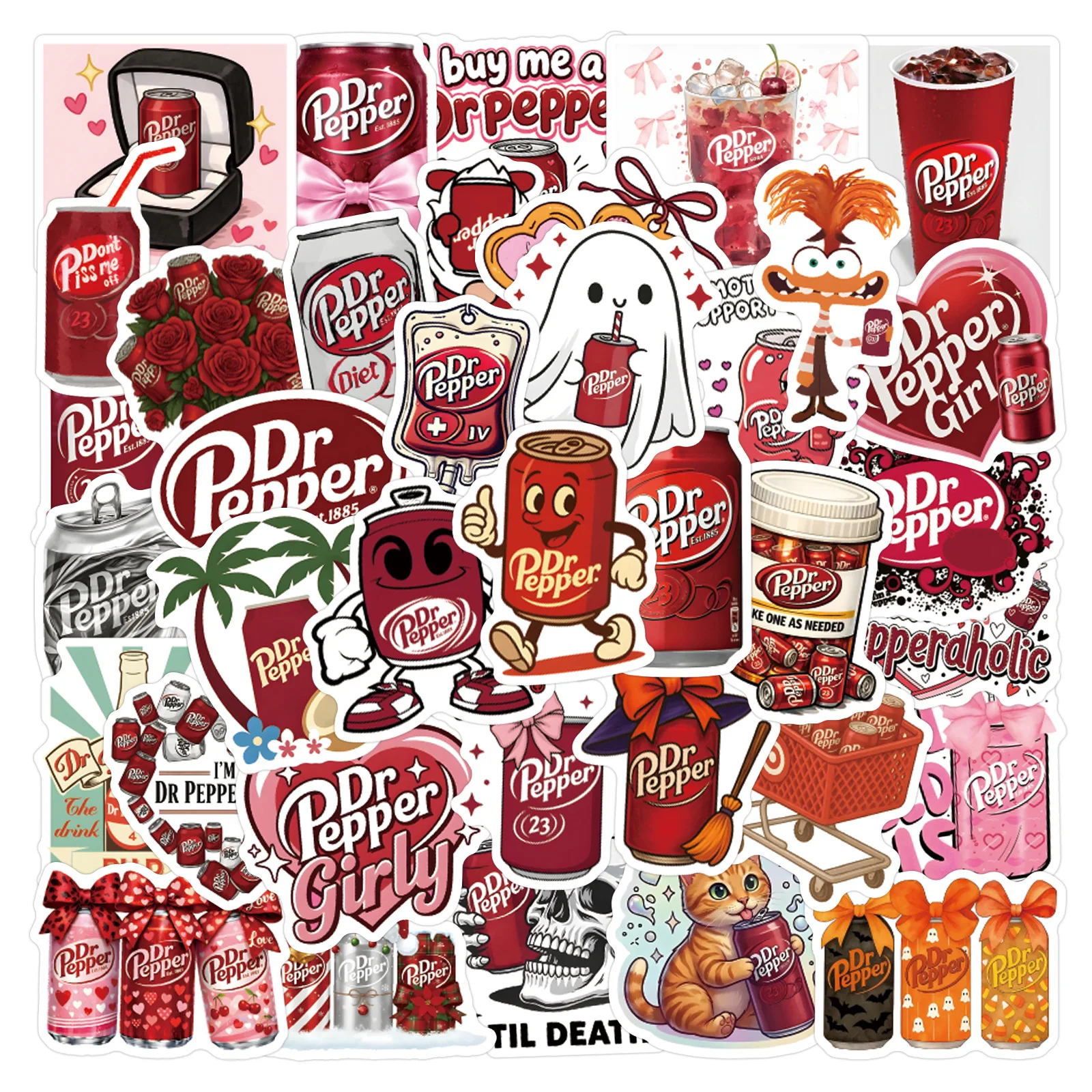 55pcs Dr Pepper Decorative Stationery, Water Cups, Waterproof DIY Stickers