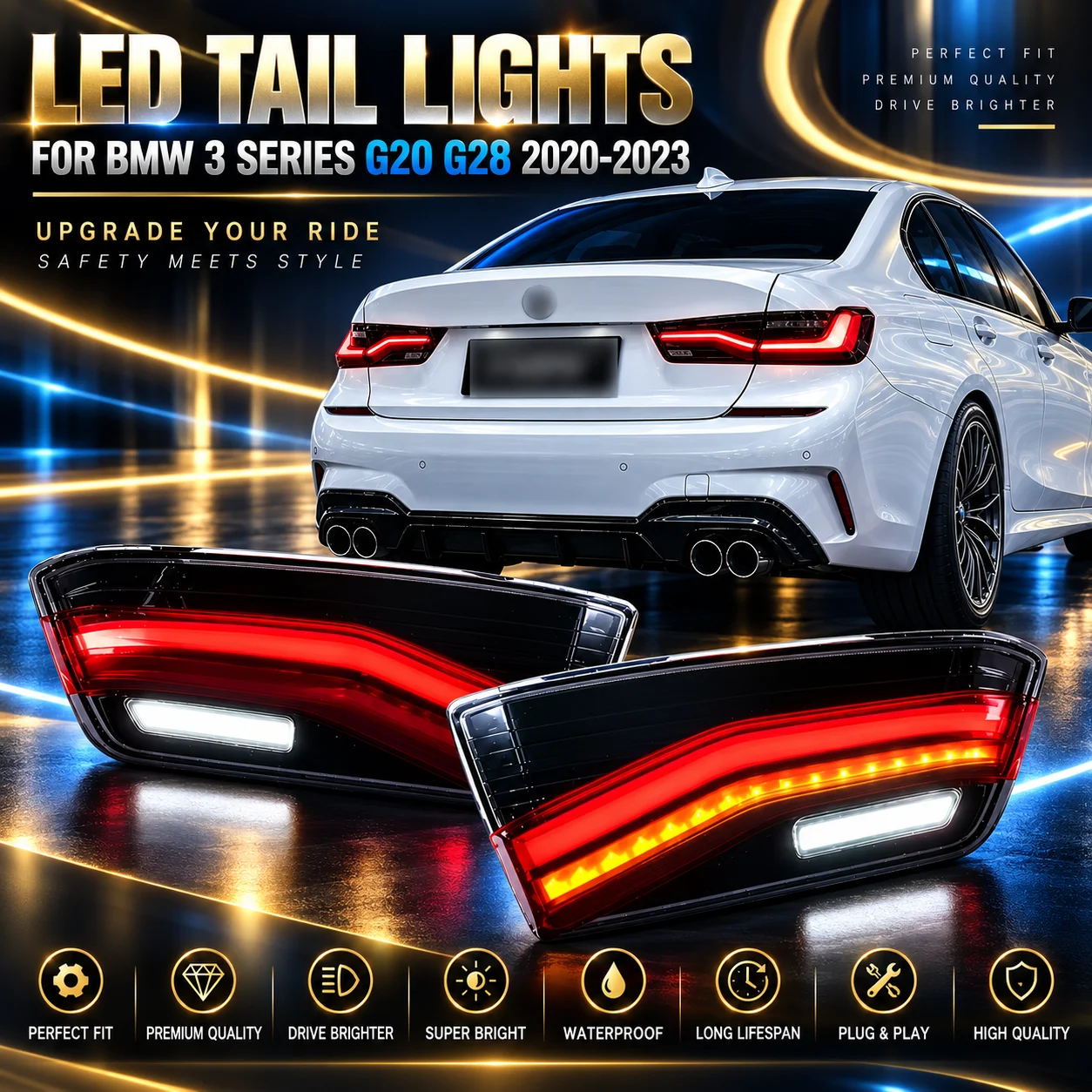 TYPY LED Tail Lights for BMW 3 Series G20 G28 2020-2023 2Pcs Rear Tail Lamp Assembly Modified Upgrade Taillights with Daytime Running Light Car Accessories