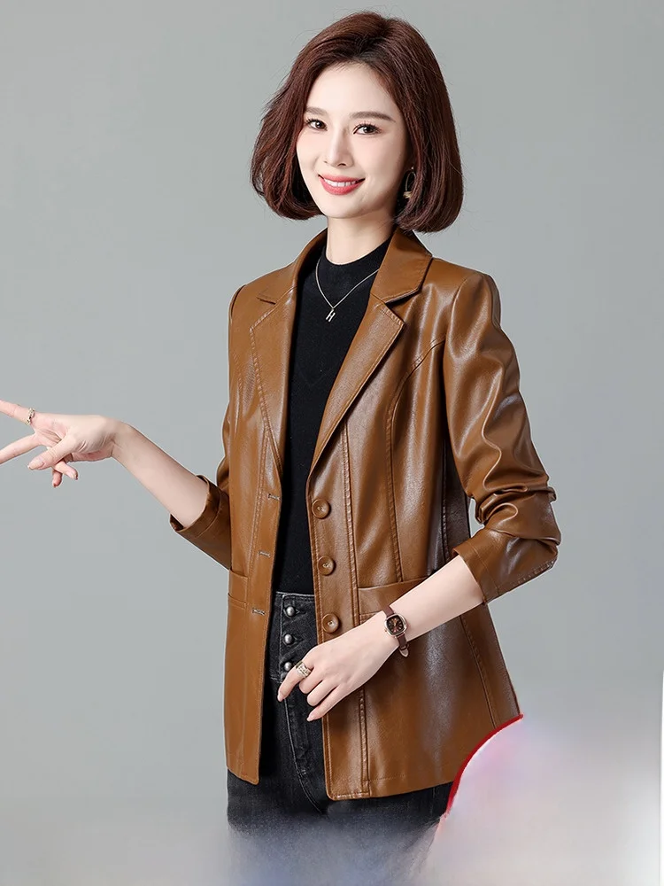   Giacca in Vera Pelle da Donna Ning, Slim Fit, Stile Coreano, Cappotto in Pelle di Pecora, Trendy, Abbigliamento Business, Capospalla