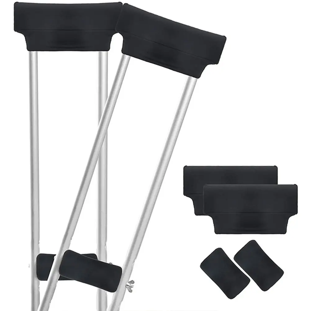 2Pairs Crutch Pads Comfortable Supple Hand Grips Pads Black Arm Cushions Underarm Protective Cushions Pain Relief Easy Install