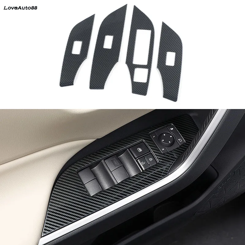 

4Pcs Car Door Window Lift Switch Button Cover Trim Panel Car Trim Sticker Fit for Toyota RAV4 RAV-4 XA50 2019 2020 2021 2022