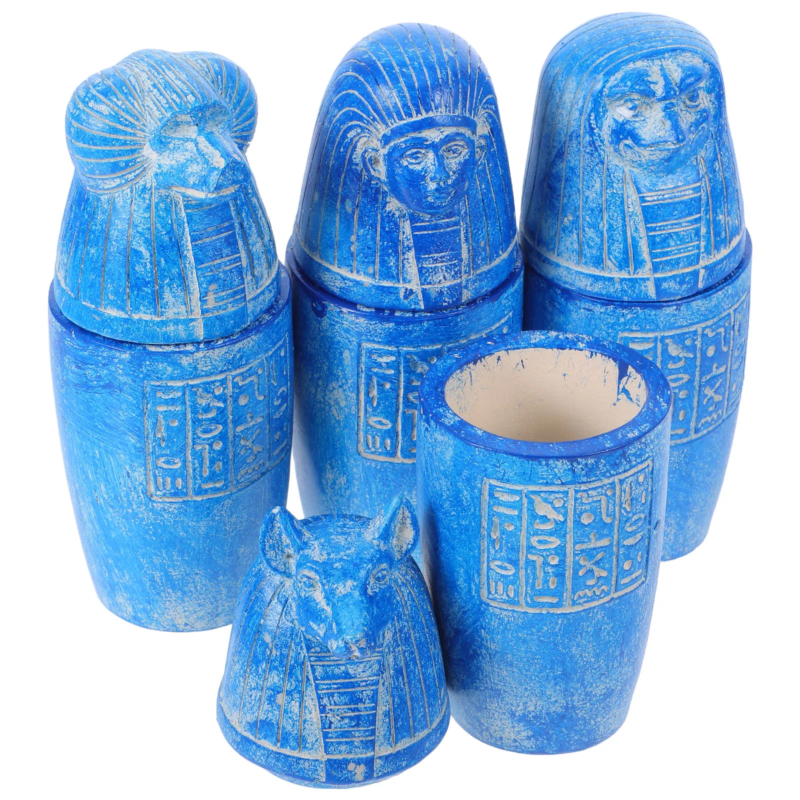 

4 Pcs Ancient Egyptian Artifacts Canopic Jars Pharaoh Inscriptions Decorative Figurines Horus Sculpture Set Sons Of Statues