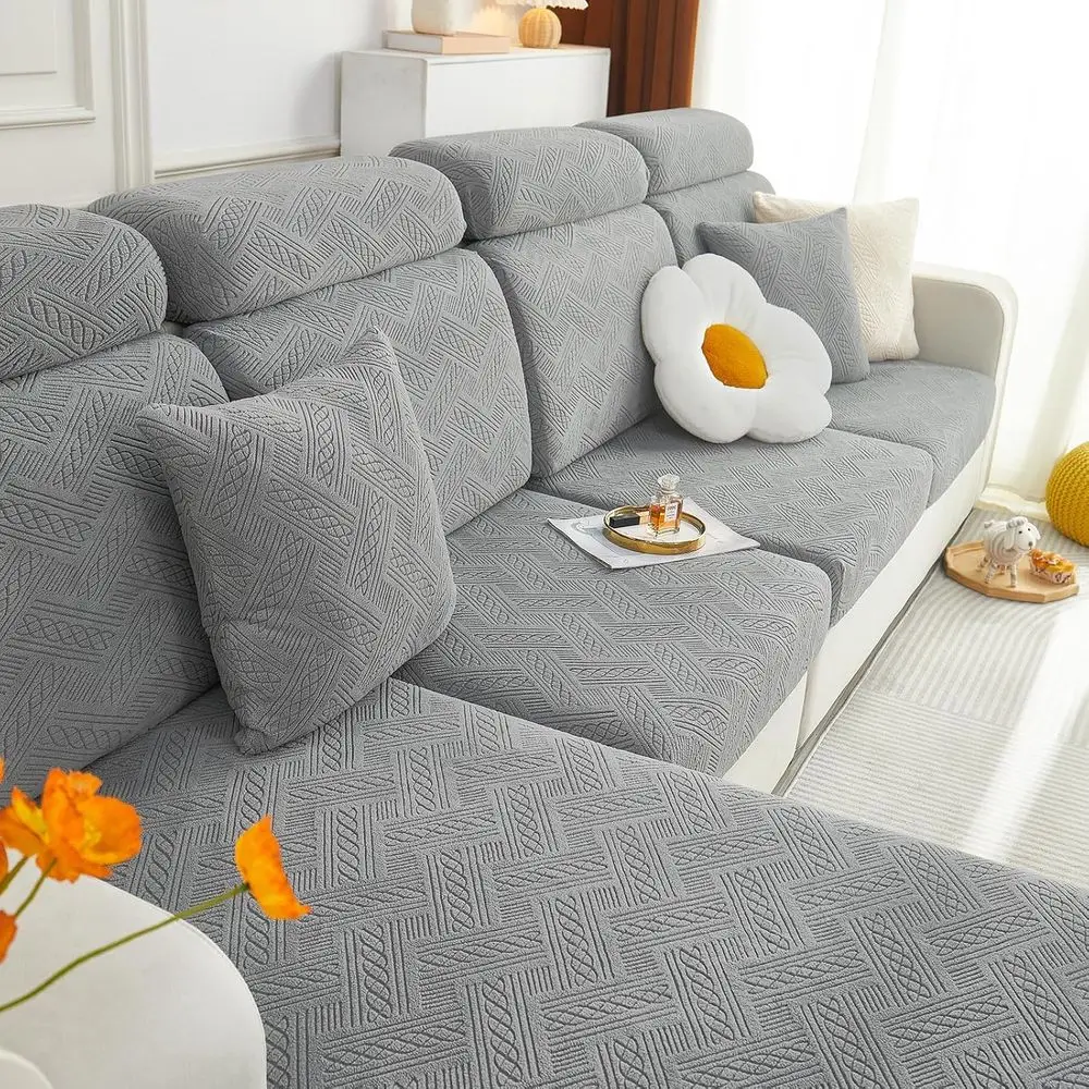 

Cushion Covers, Stretch Sofa Seat Slipcover, Sectional Couch Covers L Shape with Elastic Bottom or Sectional Sofa (Chaise, Grey)