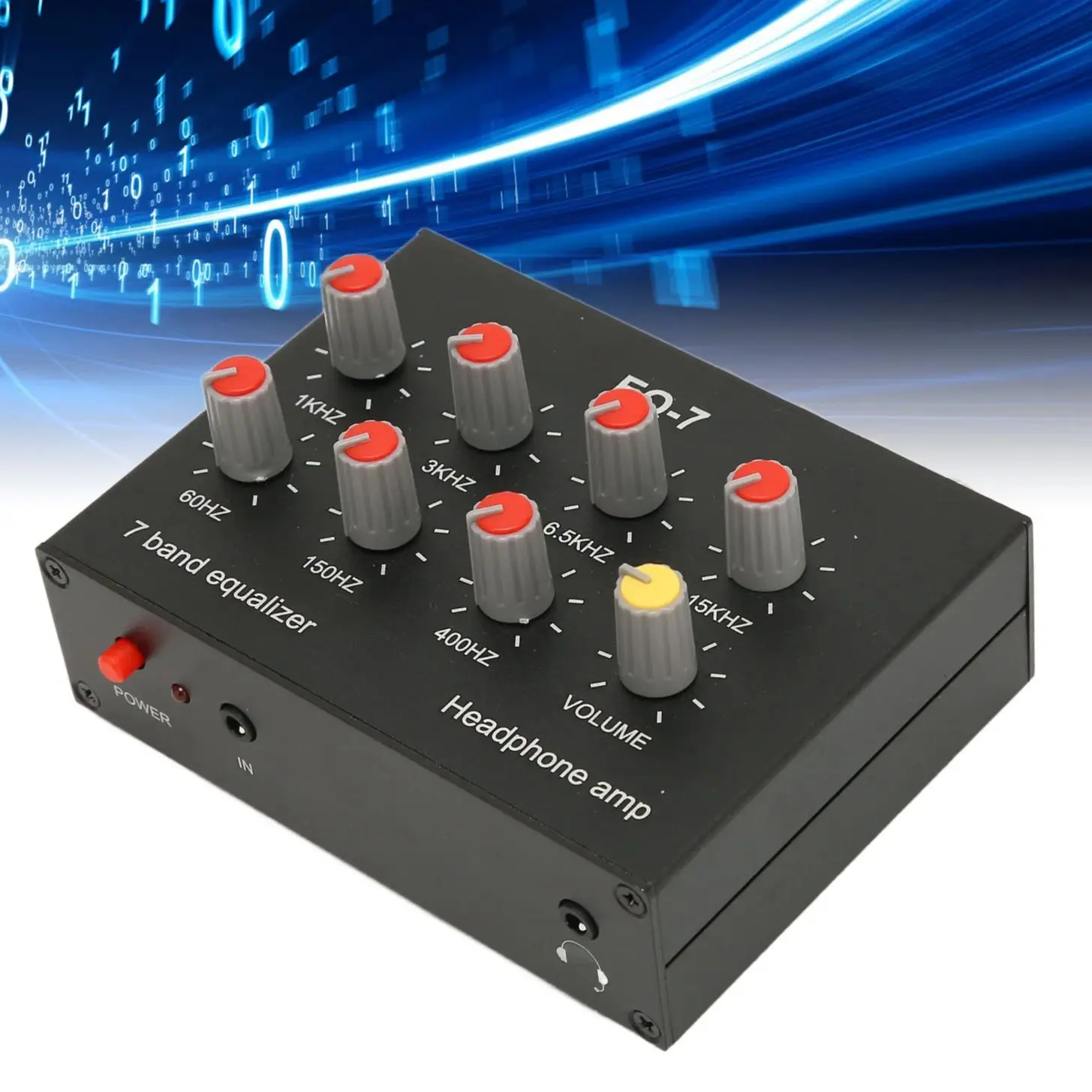 7 Band Sound Equalizer RCA Output Input 12dB High Bass Adjustment Dual Channel Digital Equalizer