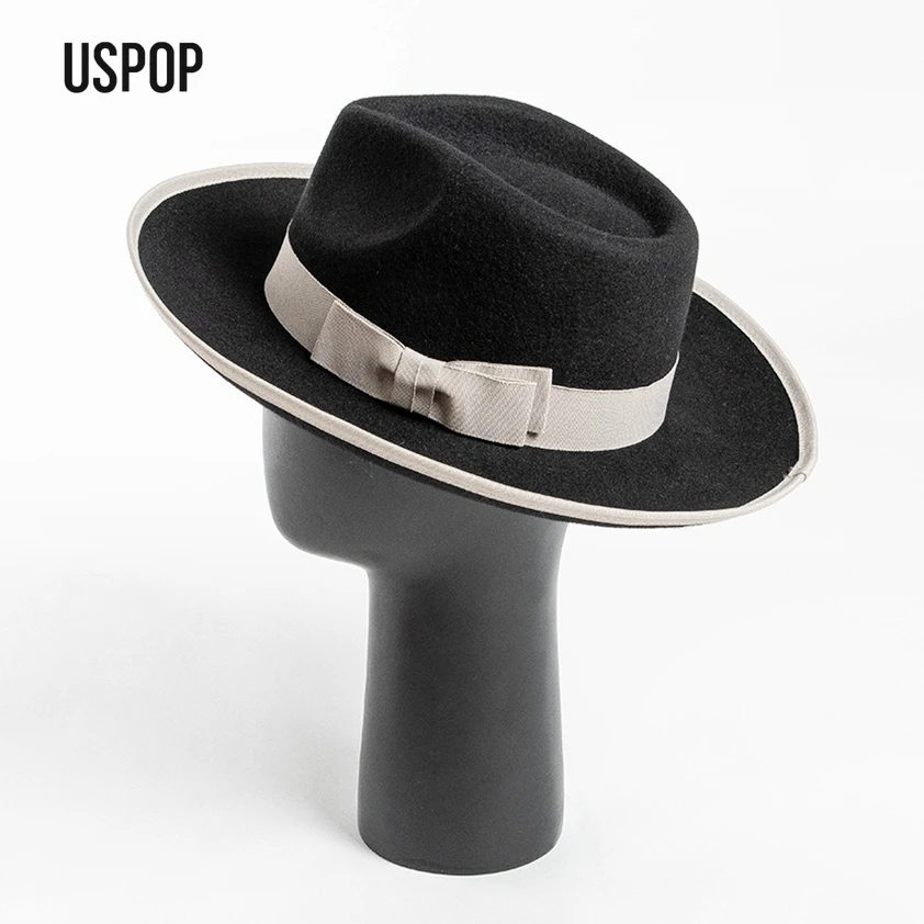 

USPOP Retro Wool Felt Fedora Hat for Women, Ribbon Bowknot Decoration, Bound Brim, Adjustable Warm Autumn Winter Wide Brim Hat