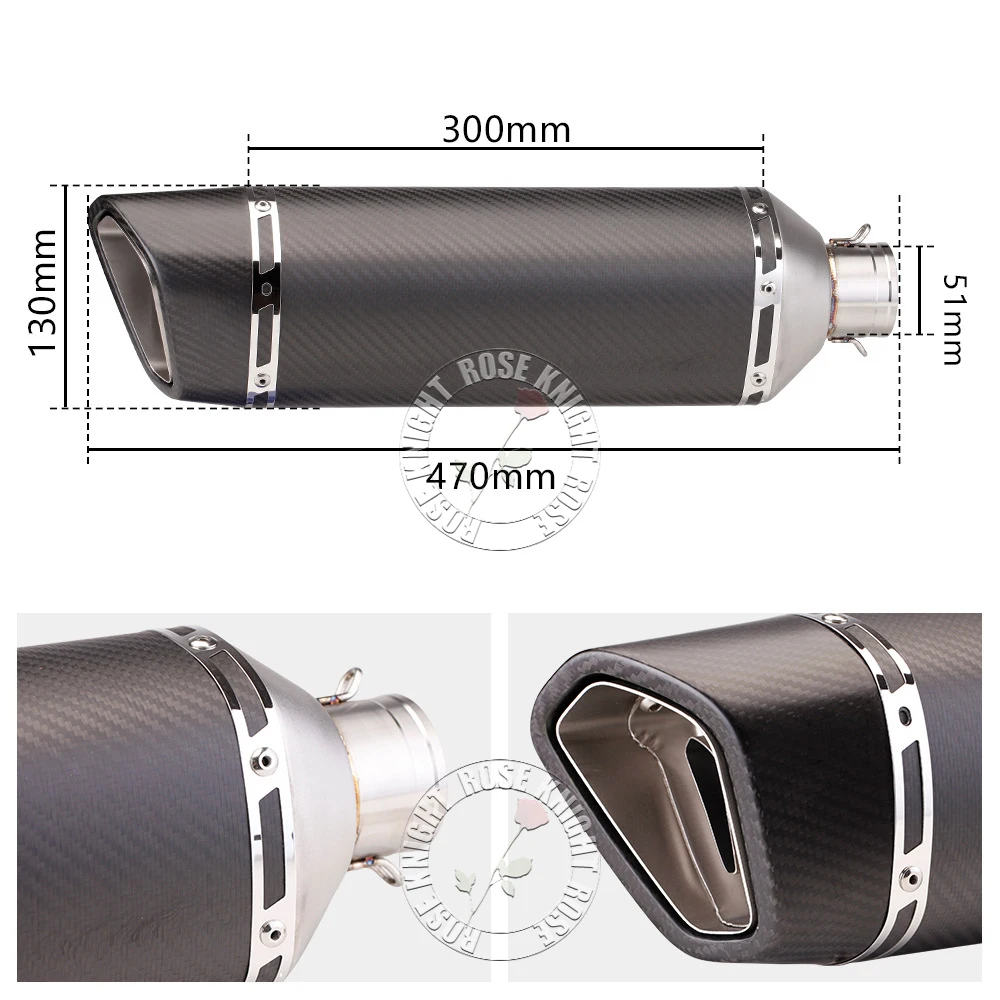 51mm Universal Motorcycle sc Big Exhaust Muffler Escape for CBR300 500 CB650R RC390 Z800 Z900 NINJIA250 400 MT09 ZX6R R3 R15 Etc