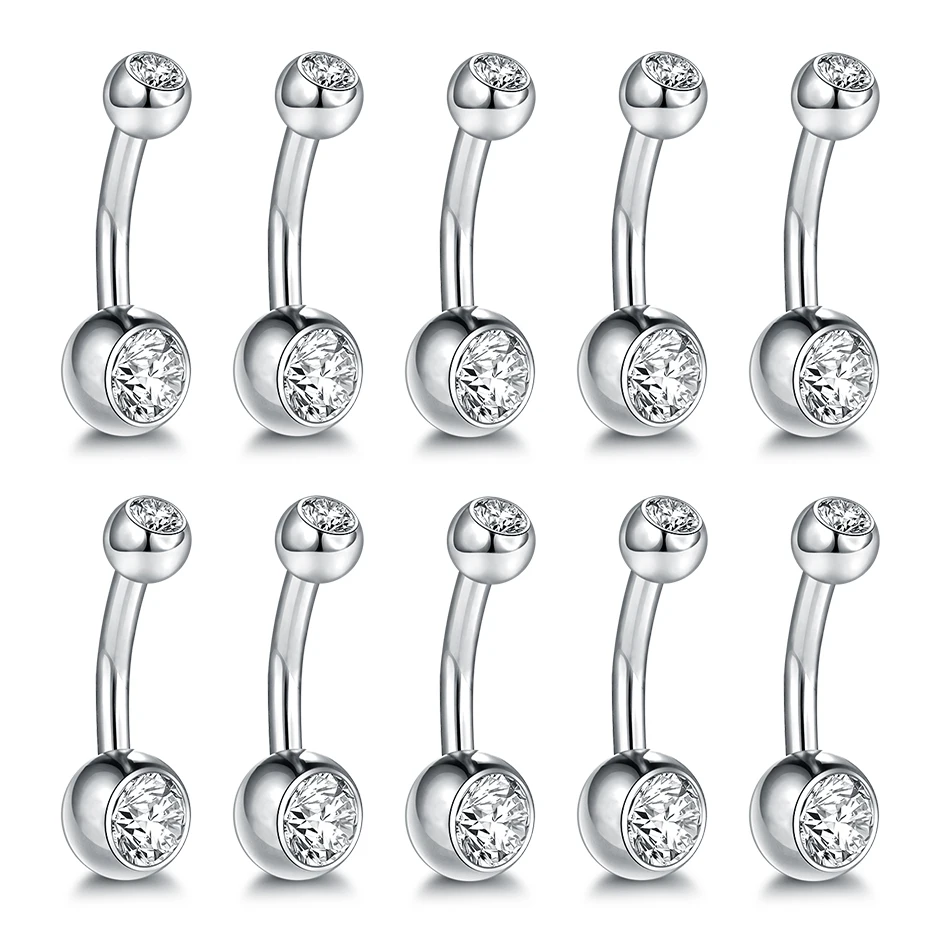 Xpircn Titanium Crystal Navel Piercing Bar 14G 3