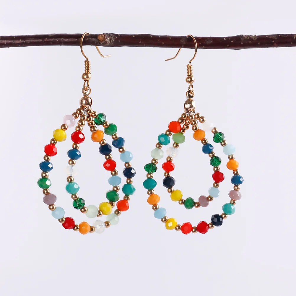 

Fashion Colorful Glass Crystal Earrings Hand-beaded Sweet Temperament for Women (gold) Miss of The Lid Artificial