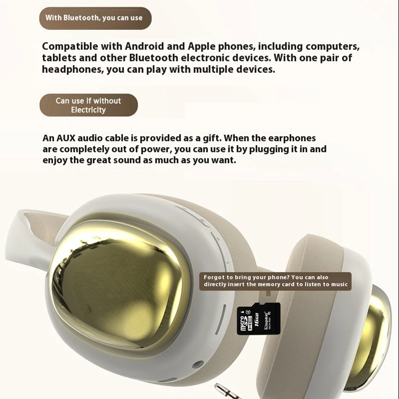 Drahtloses Bluetooth-Headset, 40 mm großer Treiber, HiFi-Sound, 12 Stunden Wiedergabe, weiche Ohrenschützer, integriertes Mikrofon, unterstützt AUX-TF-Karten-Kopfhörer