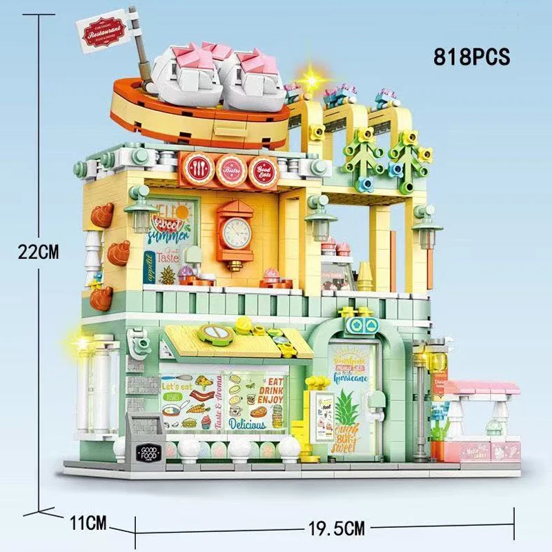 Creative Restaurant Bricks Model City Breakfast Shop Street View Building Blocks Assemble Toys Gifts Ornament For Kid Adults