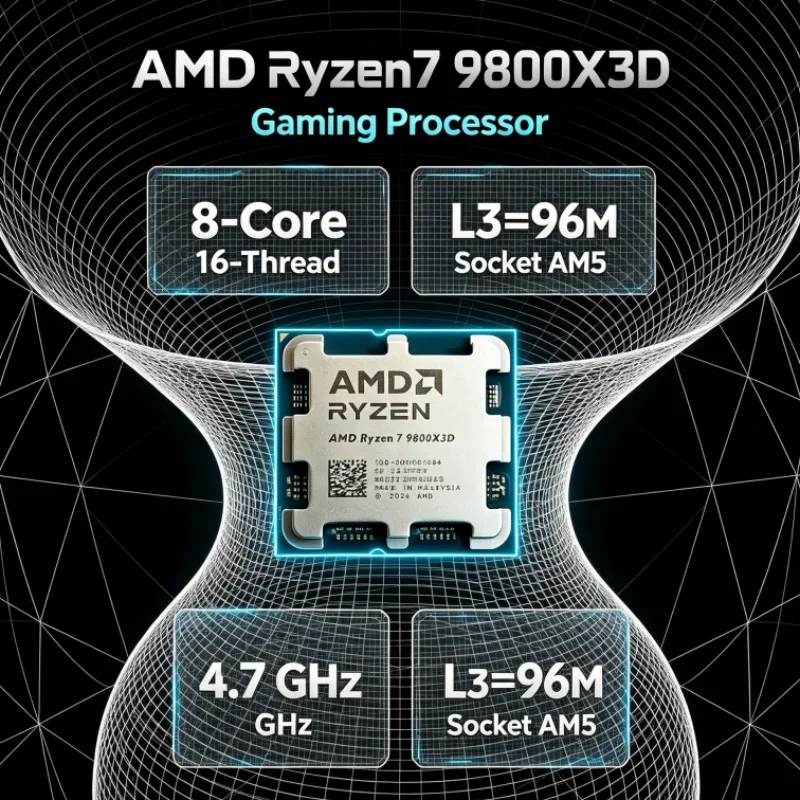 AMD Ryzen 7 9800X3D 8-Core 16-Thread 120W R7 9800X3D 4NM 4.7GHz Gaming Processor L3=96M DDR5 Socket AM5