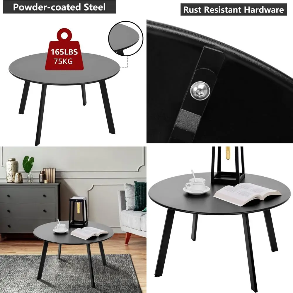 

Всепогодный круглый черный стальной кофейный столик для улицы/дома - устойчивая к ржавчине мебель для патио