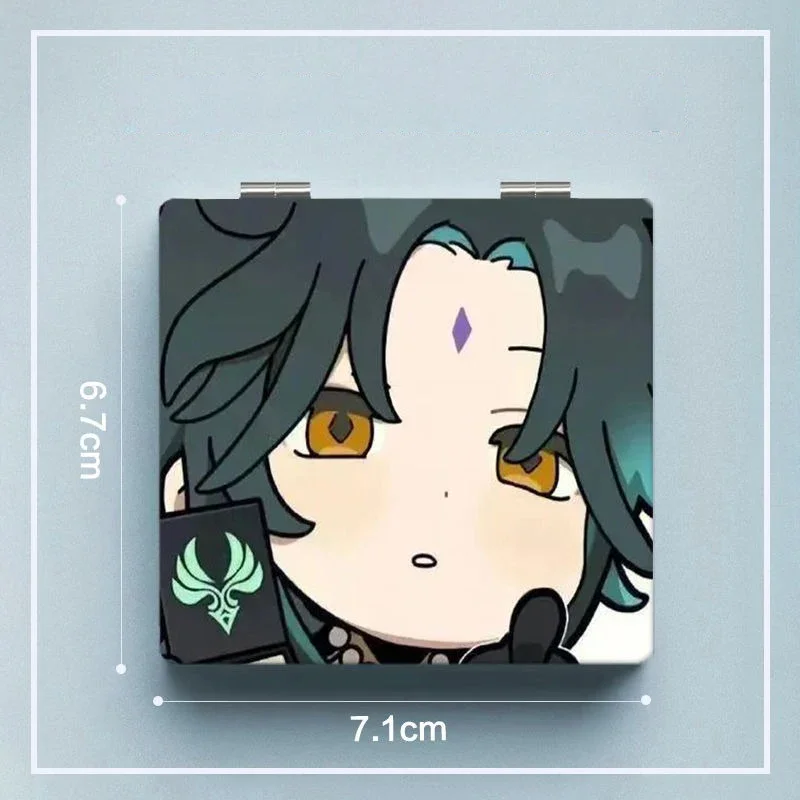 6x7cm genshin impacto dobrável dupla face espelho de maquiagem portátil viagem mini bolso luz anime bonito meninas crianças ampliação