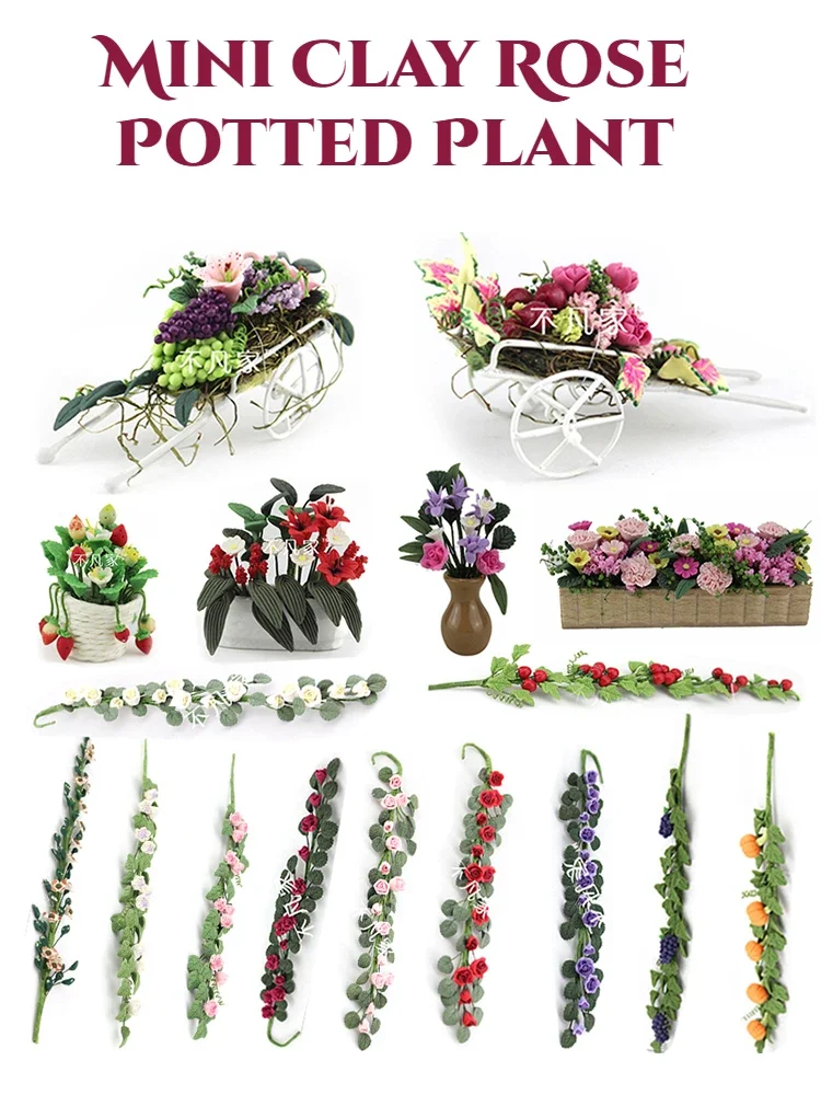 Dollhouse Miniature Fruit Flower Pot Mini Imitation Flower Miniature Flower Accessories Model Toys for Doll House Decoration