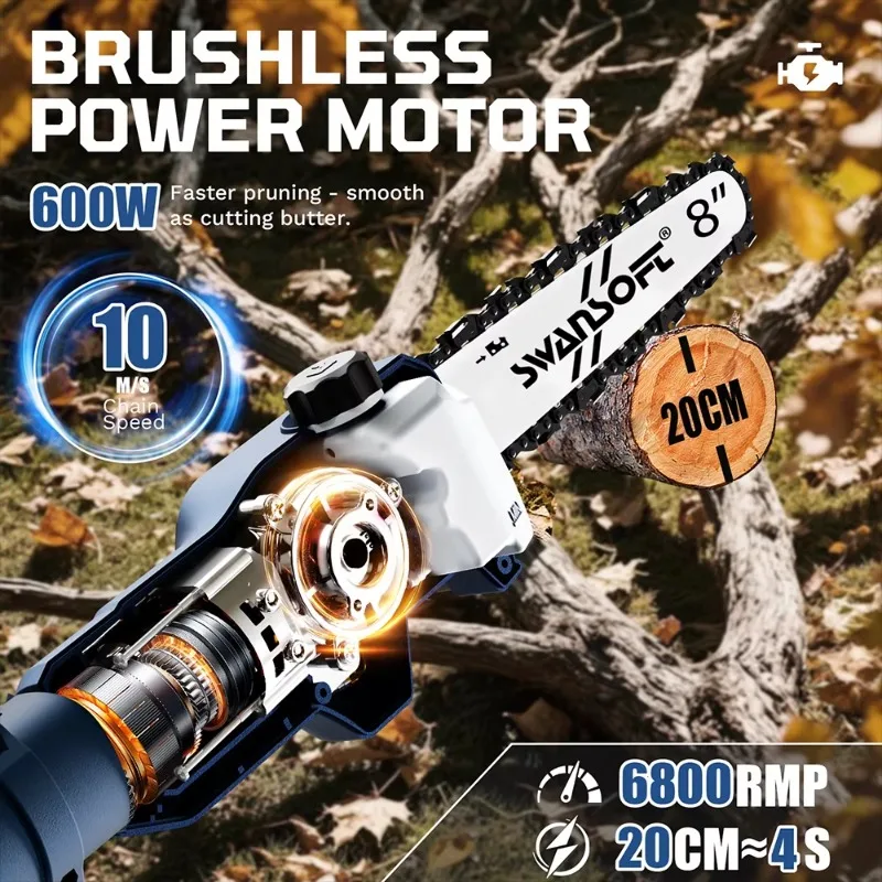 CS-10 Brushless 600W Electric Chainsaw Pruner High Branch Saw Garden Tree Pruning Tool for 21V Battery