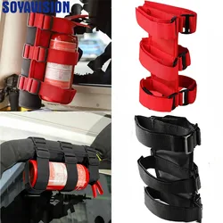 Black/Red Roll Bar Fire Extinguisher Holder Adjustable Fire Extinguisher Strap Mount for Jeep Wrangler JK JKU TJ CJ YJ LJ JL JLU