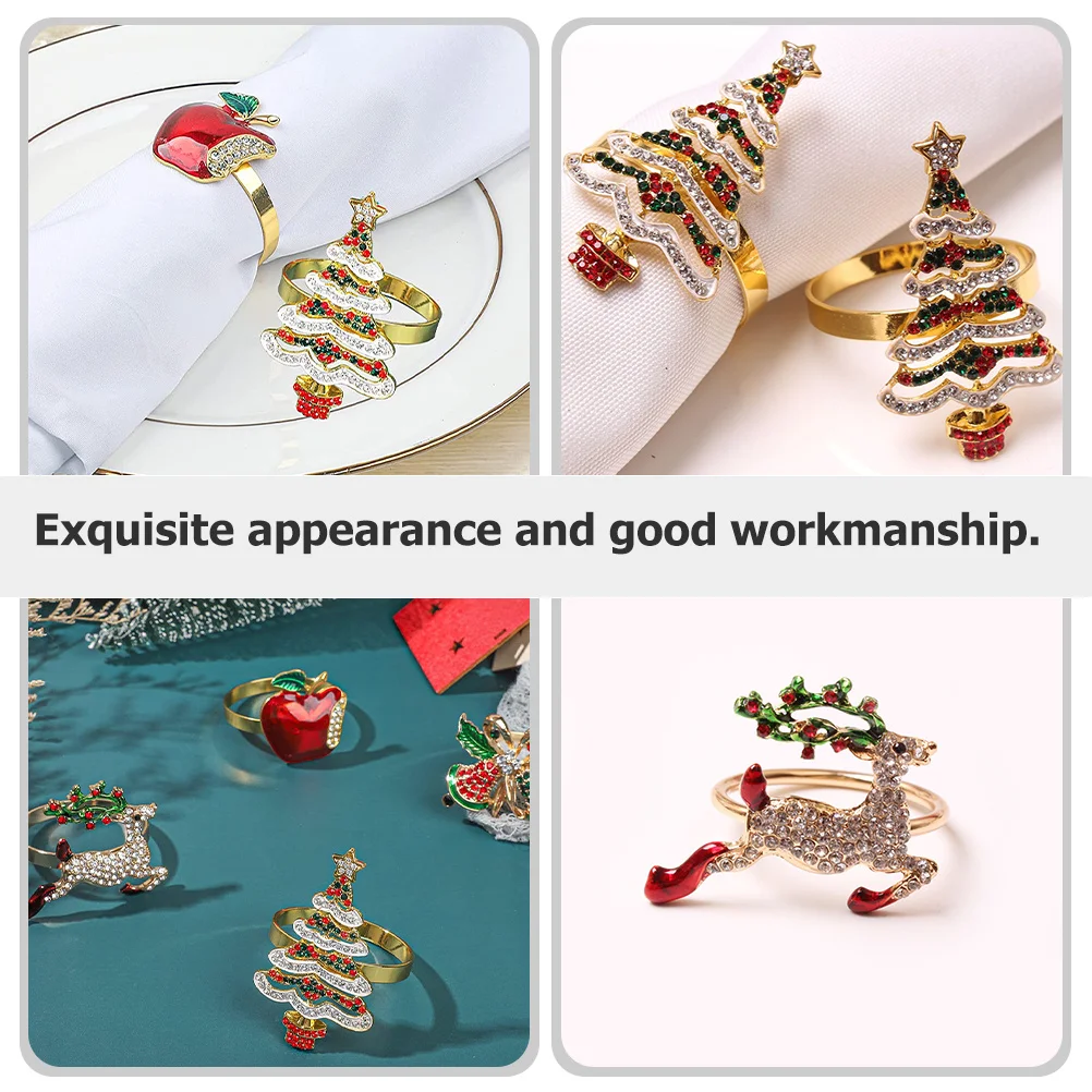 

8Pcs Christmas Napkin Rings Elegant Metal Napkin Rings Decorative Dining Table Accents for Xmas Party Supplies Festive Decor